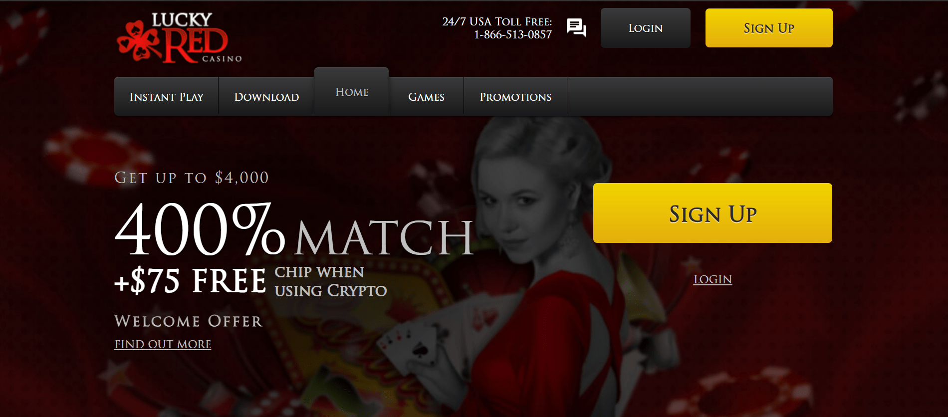 Lucky Red casino homepage screenshot with polished everyday play